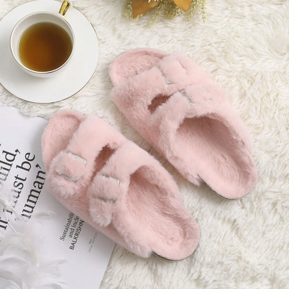 Shevalues Cork Footbed Plush Slippers For Women Winter Fur Furry Slippers Home Fluffy Slides With Arch Support Fuzzy Flip Flops