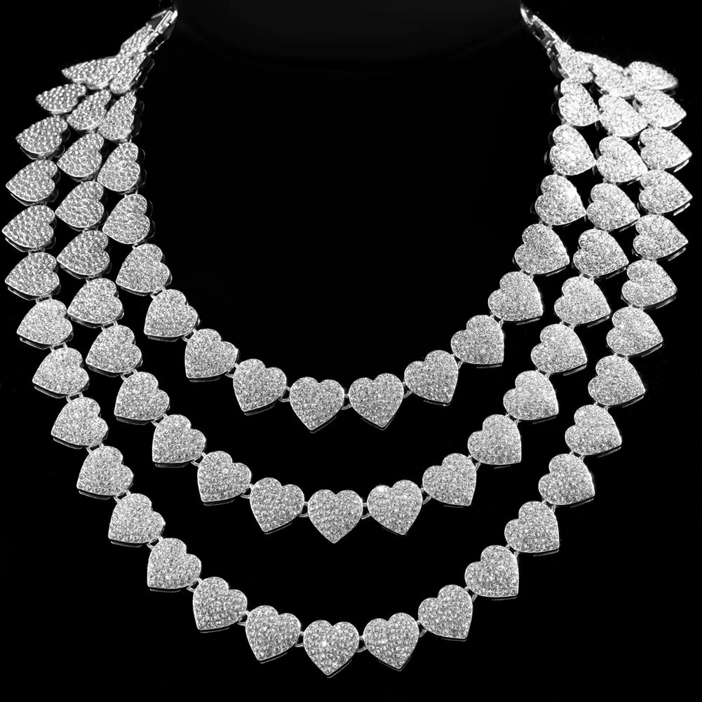 Crystal Heart Cuban Link Chain Necklace