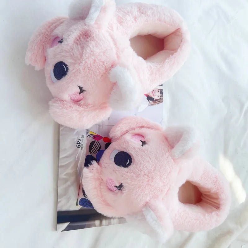 Whimsical Koala Comfort: Cute Pink Gray Plush Slippers