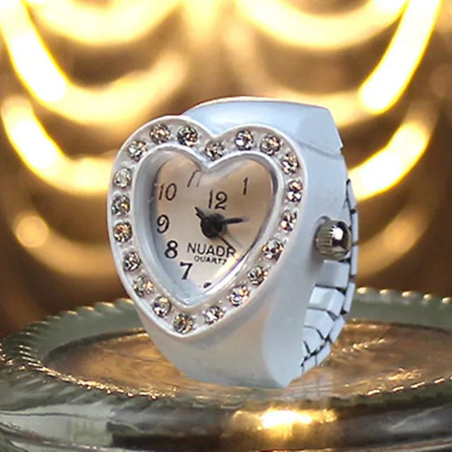Sweetheart Elegance: Harajuku Pink Heart Finger Watch Ring