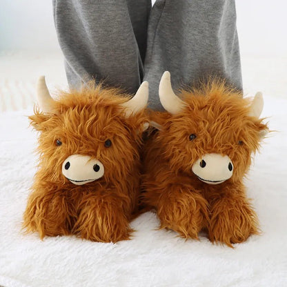 Cozy Highland Bliss: Winter Fluffy Cattle Slippers