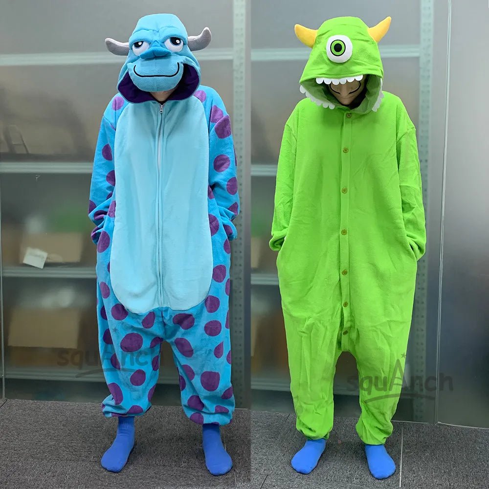 Sully and Mike Matching Kigurumi Onesies - Zipper Closure for Couples, Anime Monster Pajamas