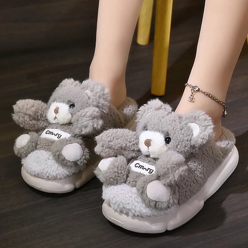 Adorable Bliss: Girls' Cartoon Bear Winter Slippers