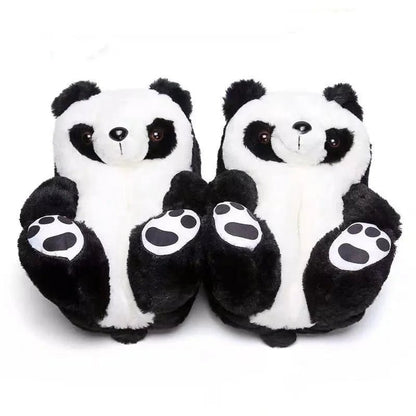 Chic Panda Bliss: Cozy Black and White Furry Slippers