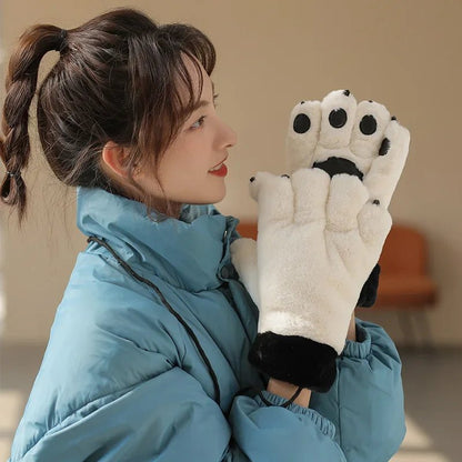 Cozy Chic: Cute Bear Paw Plush Gloves for Winter