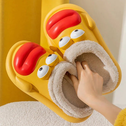 Cozy Humor: Winter Cartoon Plush Slippers