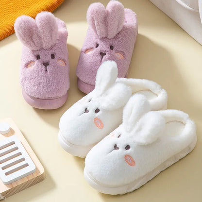 Winter Bunny Comfort: Cute White Cotton House Slippers