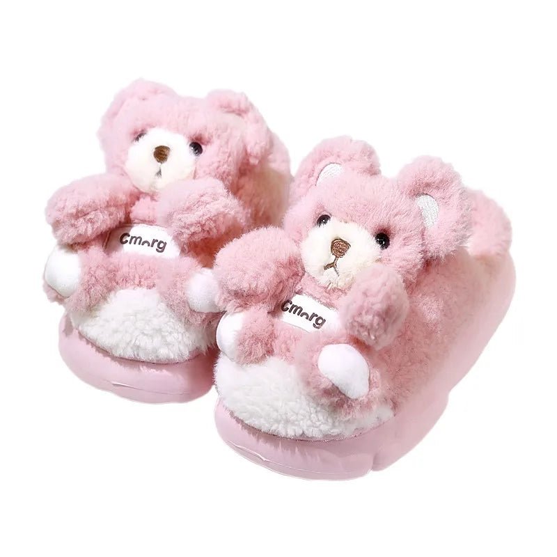 Adorable Bliss: Girls' Cartoon Bear Winter Slippers