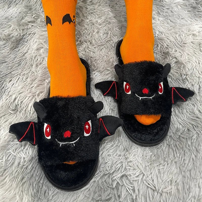 Spooky Chic: Halloween Bat Plush Slippers