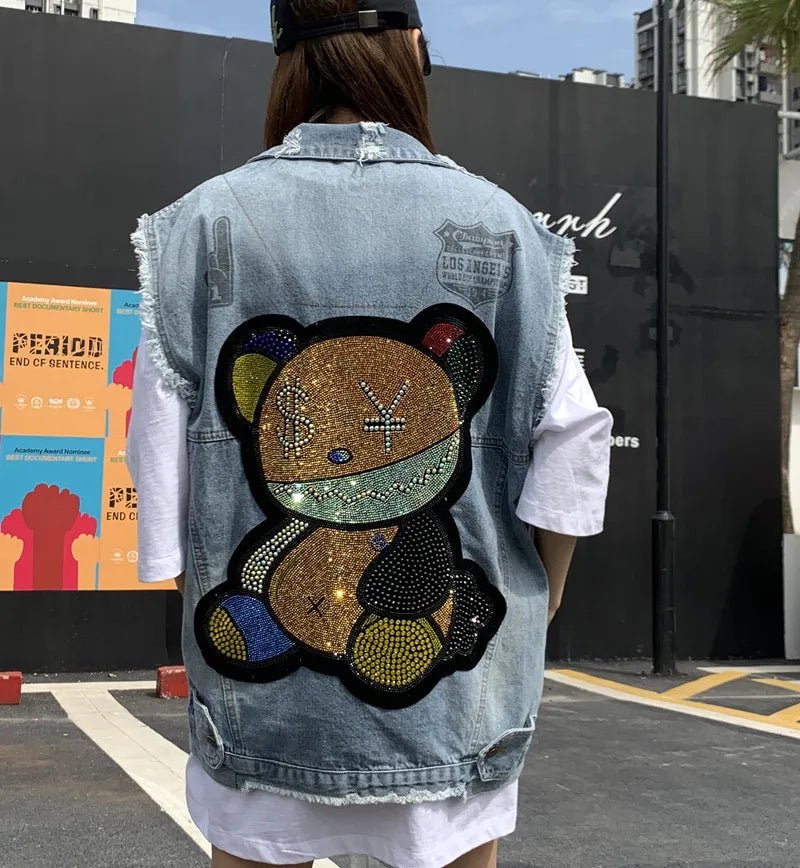 Trendsetter's Choice: Diamond Sequin Bear Denim Jacket