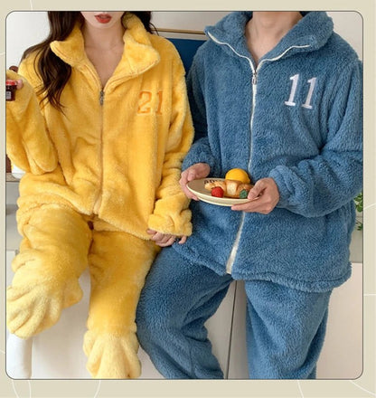 utumn/Winter Couple's Plush Pajama Set - Women's Long-Sleeved Zipper Suit