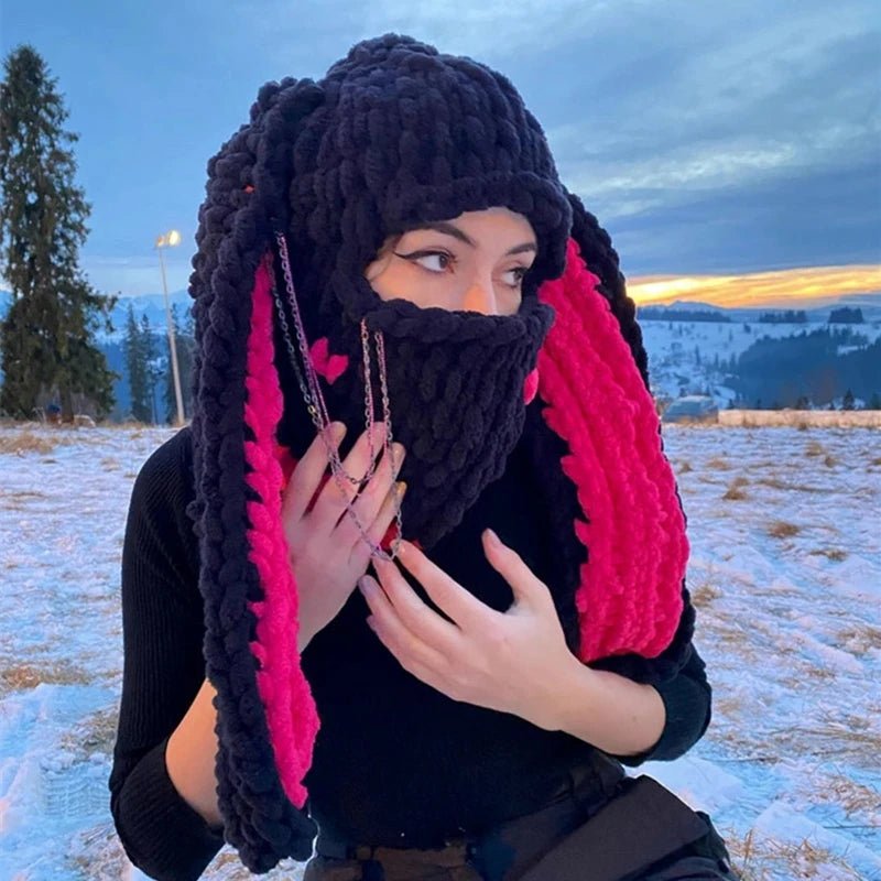Winter Chic: Knit Balaclava with Cute Bunny Ears